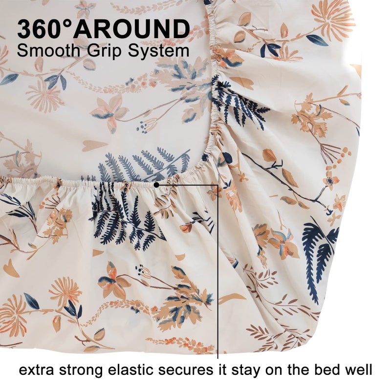 JSD Boho Floral Printed Sheet Set Queen Size 4 Piece, Soft Botanical Pattern Microfiber Sheets Extra Deep Pocket - Image 5